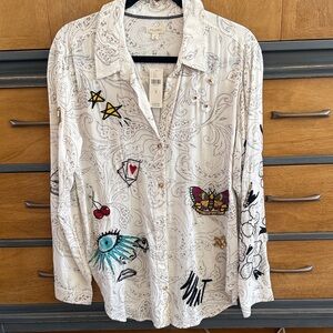 ♥️Pilcro NWT Paisley Embroidered Shirt Motif Lightweight Collared Shirt! *rare!*